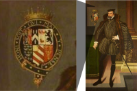 Cradock's grandson William Herbert, Earl of Pembroke. The Cradock arms appear in the bottom-left of his shield.