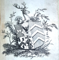 Lewis Weston Dillwyn's bookplate, with the Dillon arms in the fourth quarter